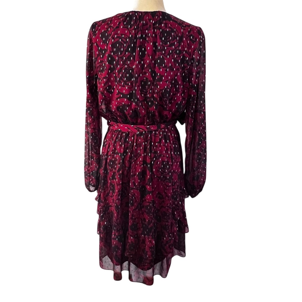 SIMPLY VERA Vera Wang Dress Women's‎ Burgundy Rose Metallic Dot Tiered Ruffle  M - Picture 2 of 9